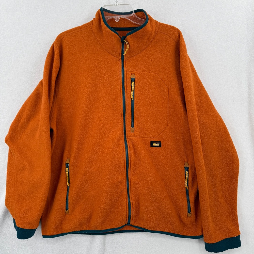 REI Fleece Full Zip Jacket Mens XL Orange Gorpcore Outdoor Layering